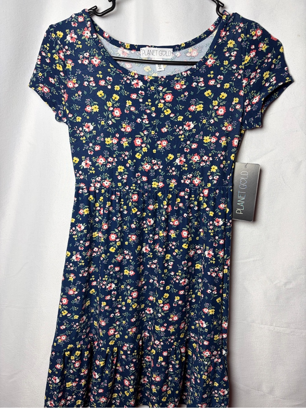 Planet Gold Navy Floral Short-Sleeve Girls' Dress